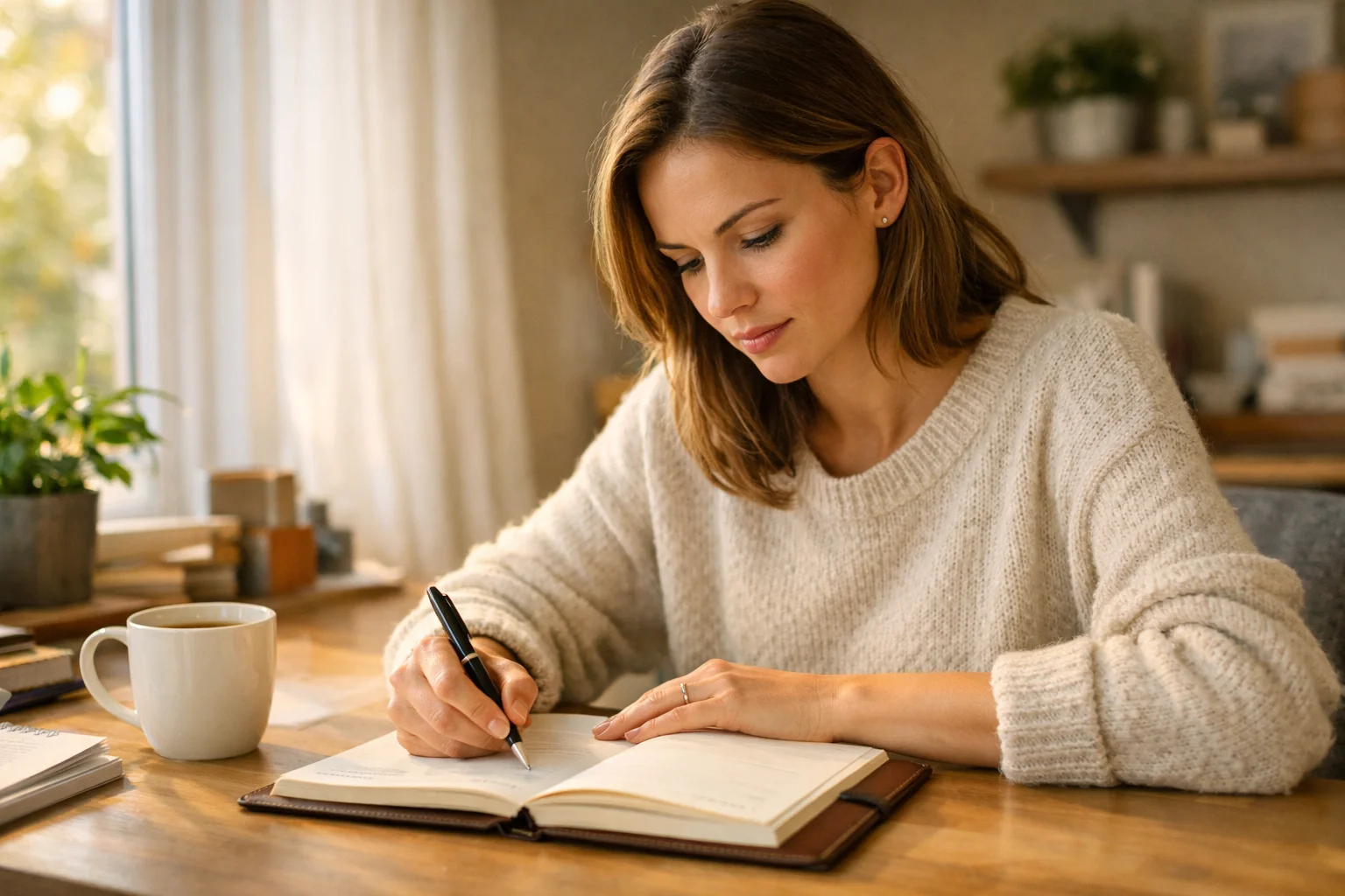 Persona concentrata che scrive obiettivi su un taccuino