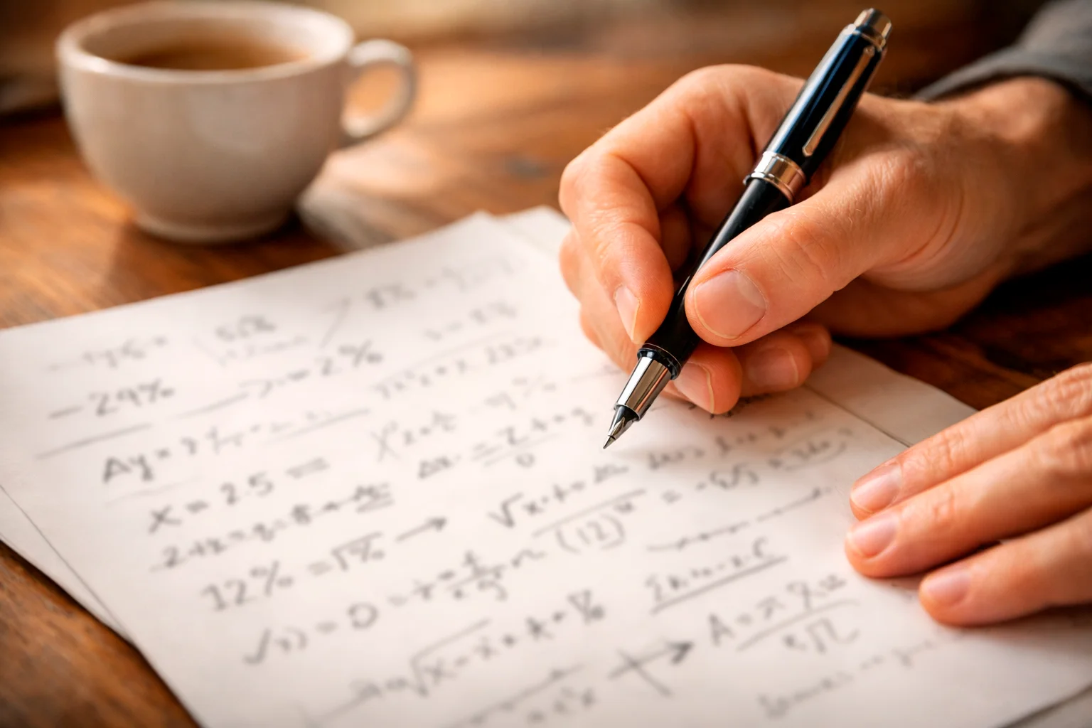 Persona che analizza dati su un documento con appunti scritti a mano