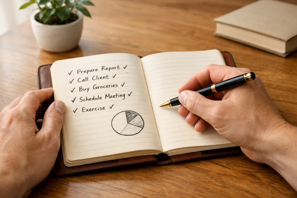 Pianificazione finanziaria con blocco note e penna per gestione budget scommesse