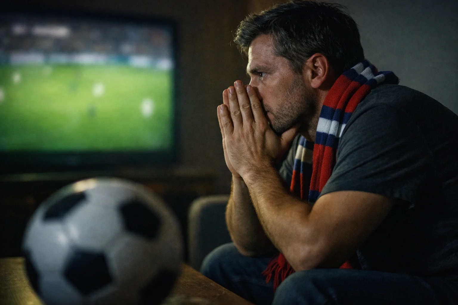 Tifoso di calcio vive le emozioni della partita