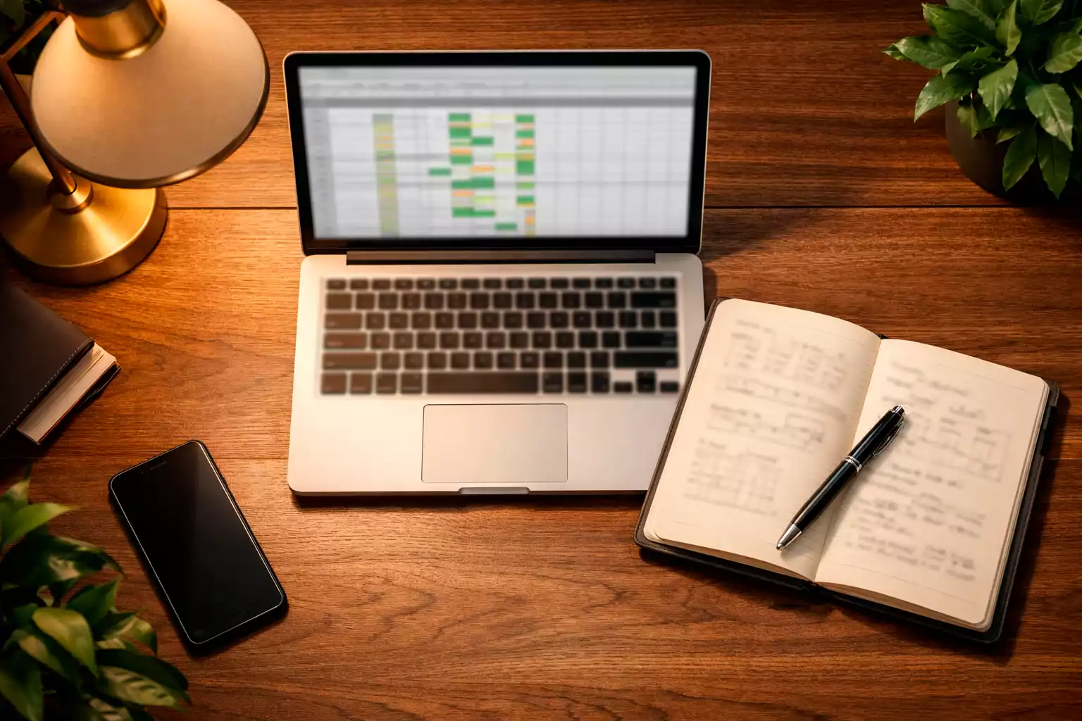 Scrivania con laptop e quaderno per analisi scommesse sportive